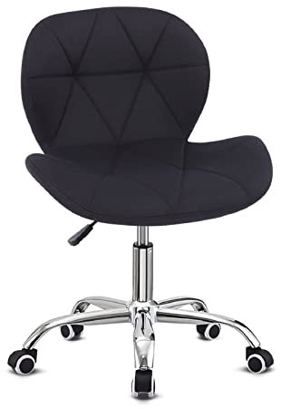 Modern Fabric Swivel Office Chair, Height Adjustable Padded Armless Desk Chair with Wheels for Home Office, Black