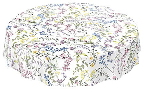 ANRO Wachstuch Tischdecke abwaschbar Wachstuchtischdecke Wachstischdecke Blumenmotiv Weiß Rund 120cm wasserabweisend Gartentischdecke Meterware pflegeleicht Lotuseffekt