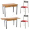 MOMMA HOME Conjunto Mesa de Comedor y 2 Sillas Color Rojo - Mesa Extensible Modelo Silanta, Silla Modelo Xara - Encimera de Madera - Tono Roble - Sillas en Polipiel - Efecto Suave - Diseño Bonito