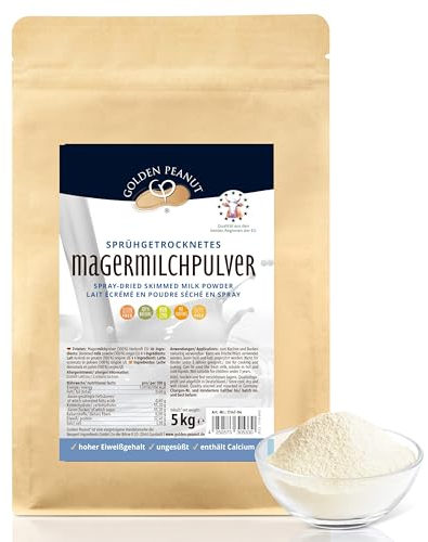 GOLDEN PEANUT Magermilchpulver 5 kg - fettarm sprühgetrocknet, lange haltbare Magermilch, Frischmilch Ersatz, Eisherstellung, Herkunft EU