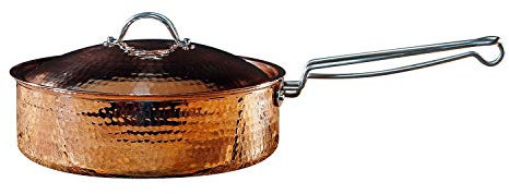 Sertodo Copper Sauteuse avec couvercle | 25,4 cm de diamètre x 7,6 cm de profondeur | Doublure en étain naturellement antiadhésive, corps en cuivre pur | Système de poignée breveté | Sauteuse