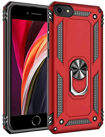 Mobile Stuff For iPhone SE 2020 Case, iPhone 7/8 Case with Magnetic Ring Holder, Full Body Protective [Military Grade] Silicone TPU Shockproof Armour Phone Cover for iPhone SE 2020/7 / 8 (Hybrid Red)