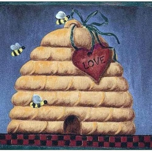 CONCORD WALLCOVERINGS ™ Decorative Pre-Pasted Wallpaper Border Garden Style Bee Faith Hope Love Heart, Colors Brown Blue Red Green Yellow Black, Size 7 Inch by 15 Ft PV5223B