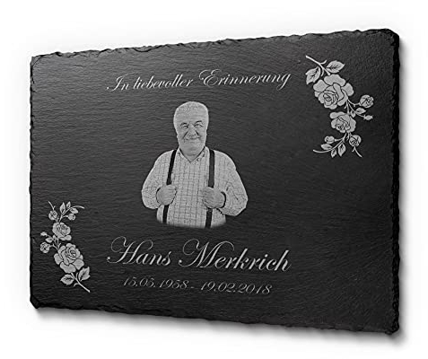 CHRISCK design Schiefertafel aus Schiefer 40 x 30 cm | Grabstein Grabschmuck aus Schiefer | Grabplatte mit Text
