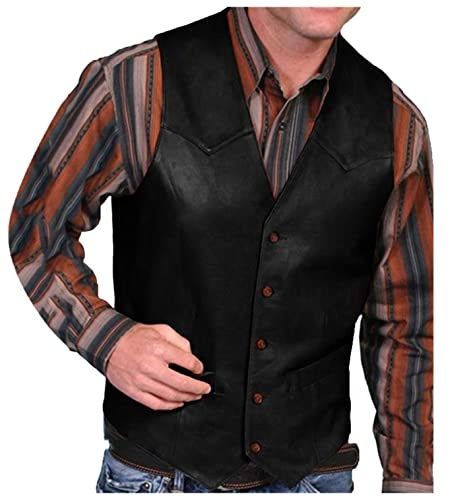 Herren Lederweste V Ausschnitt Lässig Vintage Leder Weste Slim Fit Soft PU Motorradweste Bikerweste Jacke Biker Rocker Motorrad Clubweste Shirt Tanktop Gilet Formal Classic Braun