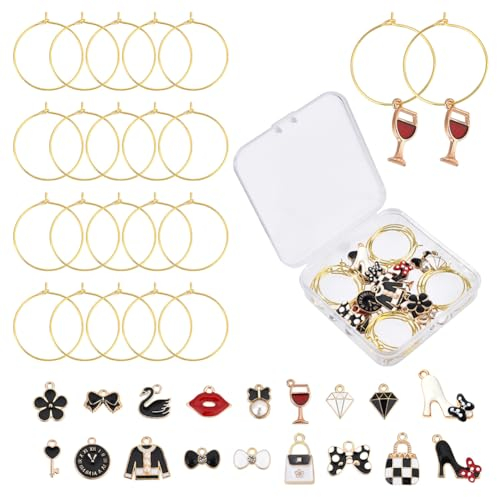 SUNNYCLUE 1 Box 18 Sets 18 Stile Weinglas Charms Ringe Weinglas Marker Legierung Emaille Charm Anhänger Lustige Getränke Marker Tags Designer Charms Für Stielgläser Verkostung Party Favors Dekoration