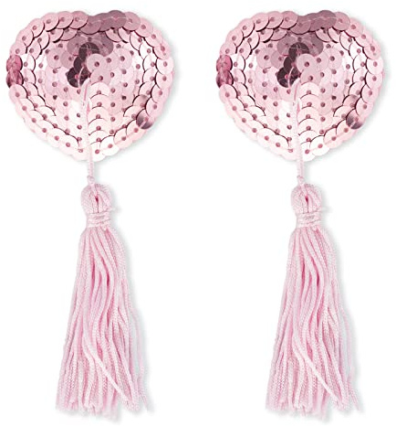 Kootinn Cache-tétons adhésif réutilisable en silicone brillant à paillettes en forme de cœur avec pompon