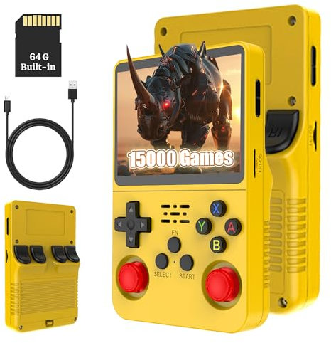 R36S Retro Handheld Game Console, 3.5-inch IPS Screen, 128G, 20000+ Games, Portable Gaming Device for Kids & Adults, Supports Multiple Emulators (YELLOW)