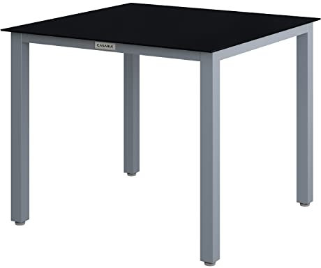 Casaria Table de Jardin Aluminium 4 Personnes 87x87x73cm Argent/Noir réglable Hauteur Verre de sécurité 5mm Table à Manger terrasse