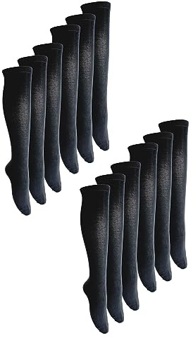 12 Pair Multipack Girls Knee High Bamboo Socks | Sock Snob | Soft Plain Long School Socks for Kids (7-10 Years, Black)