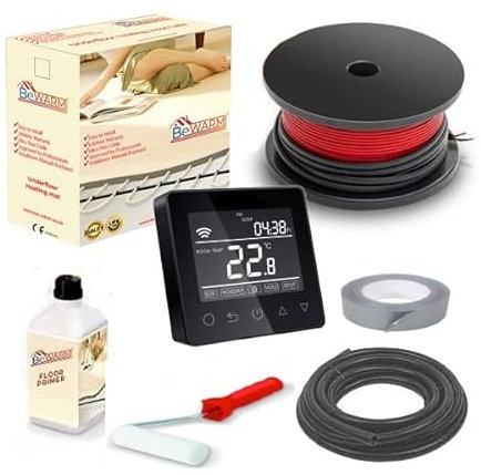 BeWarm Electric Underfloor Heating Cable Kit, 200w / m2 Loose Wire Cable Kit (3.8m2, Smart Black WiFi Thermostat)