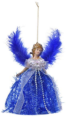 Engel Weihnachtsbaum Anhänger mit Feder flügeln - 22x13cm Kunststoff Engel Weihnachtsbaumspitzen Engel Für Weihnachtsbaumspitze, Feen Baumschmuck Anhänger für Christbaumschmuck (Blau)