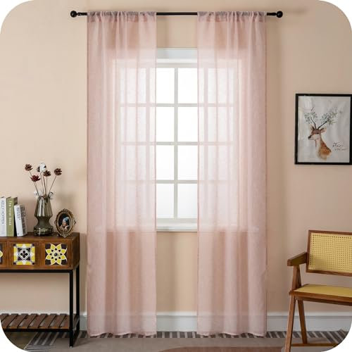 GIRASOLE HOME Coppia Tende Itaca Filtranti in Simil Lino 2 Pannelli con Tasca e Passanti Nascosti (Rosso Pastello, 70x240cm)