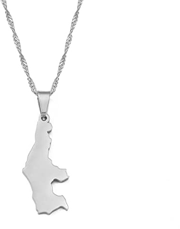 FENGJIAREN Mariana Map Pendant Necklaces – Saipan Tinian Rota Island Map Outline Necklace – for Unisex Minimalist Jewelry Trendy Map Profile Pendant Necklace,Silver,45cm