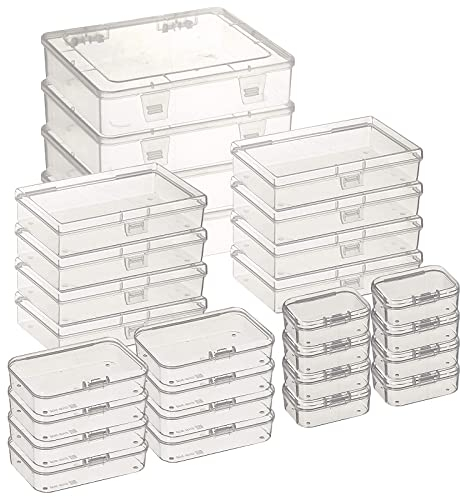 Thintinick 28 Stück rechteckige transparente Kunststoff-Aufbewahrungsbehälter mit Scharnierdeckel für Perlen und andere kleine Bastelartikel (verschiedene Größen 1)