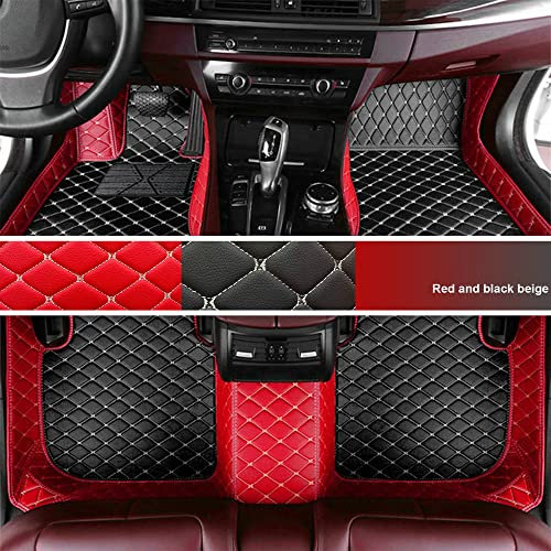 Personalisierung Anpassen Autofussmatten - 3D Luxus PU-Leder Auto Fussmatten Massanfertigung, Nach Maß Fußmatten Kompatibel mit 99% AutoMarke Modell (Rot&Schwarz Beige)