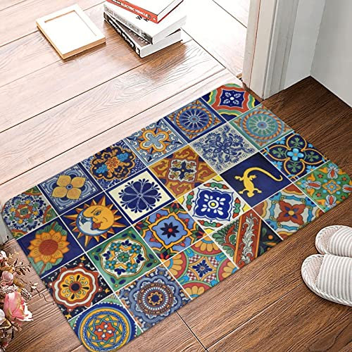 Alfombra Puerta Patrón De Mosaico De Cerámica De Talavera Mexicana 40X60Cm Felpudo Divertidos Alfombra De Baño Atrapar Suciedad Tapete para Puerta para Jardín Cuarto Cocina