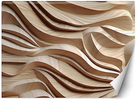 Feeby Papier peint de luxe Géométrie Bois 350x245 cm XXL Moderne Décoration Murale Muraux Tapisserie Salon Chambre à coucher Bureau Couloir Hôtel Spa Design Abstraction AI beige
