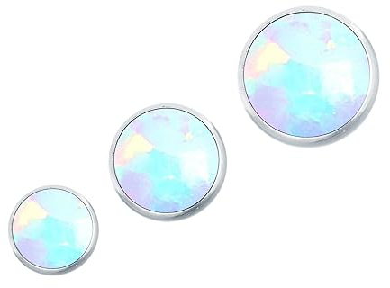 NewkeepsR Stahl 3 Stücke - Runde, Flache Opal Mikrodermal Piercing Ankeroberteile, Ersatzkopf aus Implantatstahl, Ø3mm/Ø4mm/Ø5mm