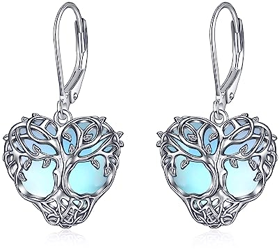 YFN Orecchini a forma di albero della vita, da donna, in argento Sterling, con pietra di luna, per ragazze, Argento sterling, Nessuna pietra preziosa