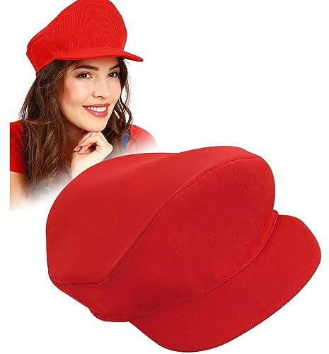 KarnevalsTeufel Klempner Mütze Rot oder Grün Kappe Handwerker Kindheitshelden Cosplay Karneval Party Kopfbedeckung (Rot)