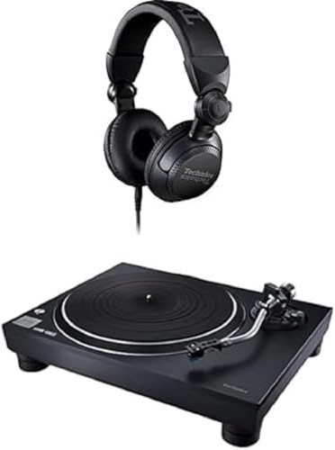 Panasonic Technics EAH-DJ1200 DJ Kopfhörer, On-Ear, Schwenkarm, abnehmbares Spiralkabel + Technics SL-100C Plattenspieler