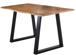 Bett11 SAM B-Ware Esszimmertisch 90 x 90 cm Bozen, Baumkantentisch naturfarben, Akazienholz massiv, V-Gestell aus Metall Schwarz, Tischplattenstärke 26 mm, echte Baumkante