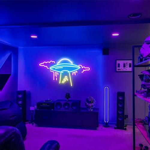 55,9 cm großes UFO-Neonschild für Wanddekoration, dimmbares Neonlicht, USB-betrieben, Raumschiff-Dekor für Science-Fiction-Fans, Bar, Restaurant, Event,