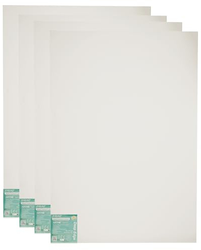 EXERZ 90x120cm Leinwand mit tiefem Rand, 4 Stück, 380 g/m², vorgestreckt, 100% Baumwolle, blanko, dreifach grundiert, säurefrei, mittlere Körnung, 3,8 cm dick, Acrylfarbe, Ölfarbe (4 Stück)