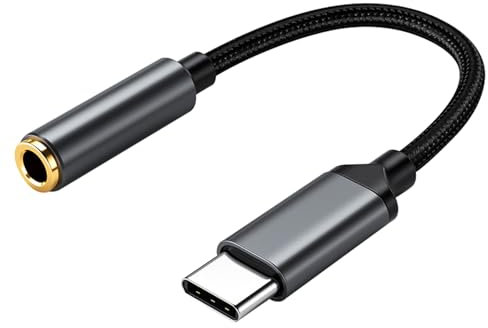 Vigorola USB Type C to 3.5mm Jack Headphone Adapter, Female Universal Electronics Accessories Aux Audio Earphone Adapters Compatible with Smartphones/Tablets/Laptops(black+gray,Size:13cm)