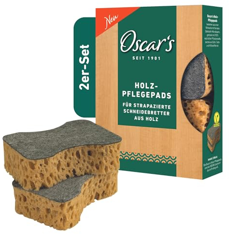 Oscar's Reinigungs-Pads für Holz-Schneidebretter - 2 Reinigungskissen mit Mikrofasern & veganer Pflanzenseife - Rasierklingeneffekt für eine effektive & schonende Reinigung