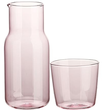 Blanketswarm Bedside Water Carafe and Glass Set, 520ml Pink Carafe with 280ml Cup, Multifunctional, Easy to Clean