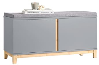 SoBuy FSR117-HG Schuhbank mit Sitzfläche Garderobenbank Sitzbank mit Stauraum Dielenbank Schuhtruhe Sitzkommode schuhregal mit sitzbank Sitzbank schmal Hellgrau BHT ca. 90x47x34cm