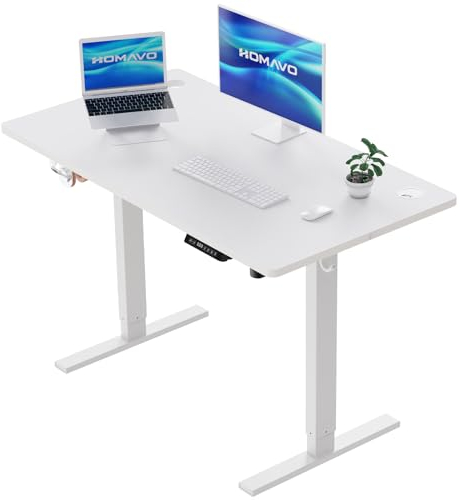 HOMAVO Höhenverstellbarer Schreibtisch 140x70cm,Schnelles Laden USB-A/Typ C,Elektrischer Schreibtisch mit Memory- und Rebound-Funktion(70–119 cm)