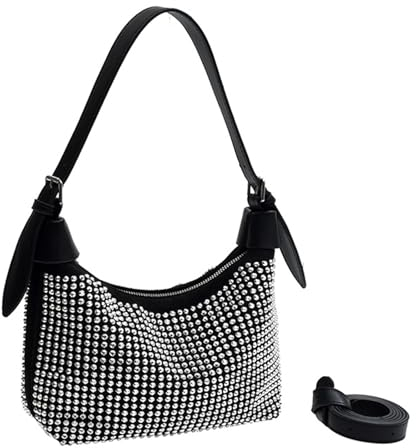 NICOLE & DORIS Handtasche Damen Klein Nieten Tasche Gothic Umhängetasche Glitzer Schultertasche Elegante Abendtasche Handtaschen Clutch für Hochzeit Party Freizeit Schwarz mit Silber
