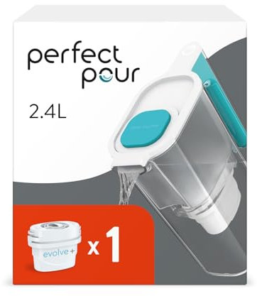 Aqua Optima Perfect Pour Caraffa Filtro Acqua e Cartucce Filtro Acqua 1 x 30 Giorni Evolve+, capacità 2,4 litri, per Riduzione di Microplastiche, Cloro, Calcare e Impurità, color tè blu