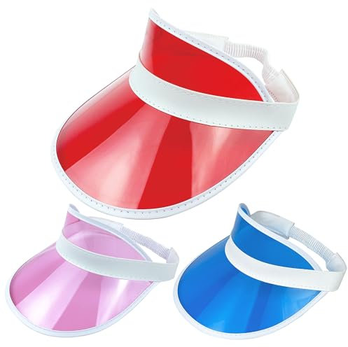 3 farbige Sonnenblenden für Damen und Herren, Kunststoff, klare Visiere, 3p-su-red Pink Blue, 6.75-7.5