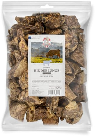 SISSI & FRANZ Rinderlunge, 500g, fettarmer, weicher Kausnack für Hunde, besonders gut geeignet für Welpen und Senioren