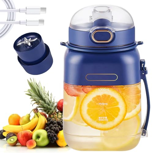Rechargeable Portable Multifunctional Blender, Portable Blender, Small Blender Juicer with 10 Blades,Travel Lid and Straw, Rechargeable Fruit Juicers (Blue)