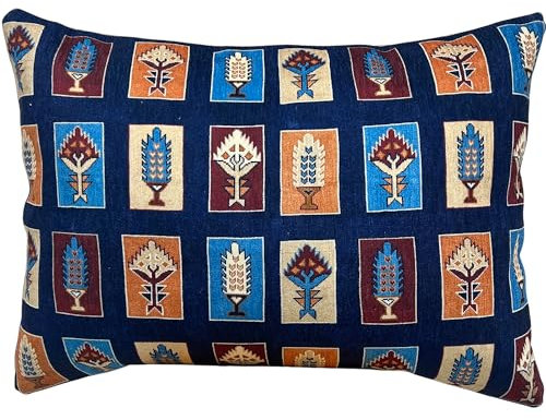 EASTERNRUGARTS Kelim-Kissenbezüge, Lendenkissen, handgefertigt, ethnischer Boho-Stil, Bauernhaus, weiche Baumwolle, Kissen für Sofa, Wohnzimmer, Schlafzimmer, Teppich, bedrucktes Kissen (Y-275)