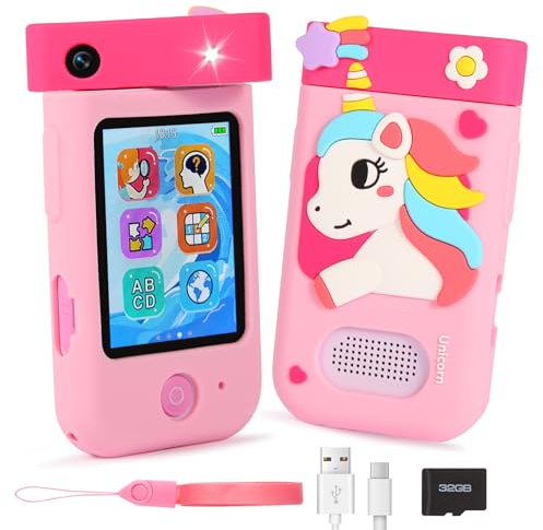 Telephone Enfant, ZUEOKAI Smartphone pour Enfants, Appareil Photo Enfant Objecti Pivotant 180°,étui Silicone, 1080P Vidéo, Cadeau Fille 3 4 5 6 7 8 Ans,Cadeau Noël Anniversaire pour Enfants 3-8 Ans