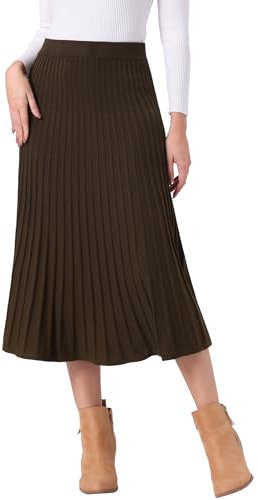 Allegra K Damen Casual Hohe Taille A-Linie Plissee Strickrock Sweater Midi Röcke, Kaffee, Mittel