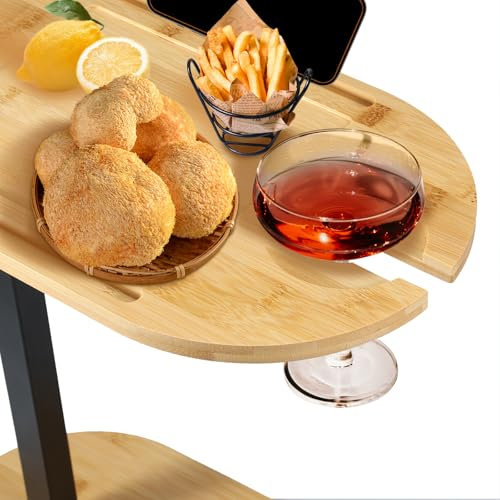 C Shaped Side Table, 360° Rotating Sofa Table Height Adjustable for Bed or Chair With Phone/Tablet Slots, Coffee Snack Table for Living Room Bedroom Small Spaces