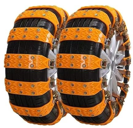 AUTO HIGH 10 Stück Universal-Auto-Schneeketten mit Aufbewahrungstasche und Werkzeug, Reifen 165-265 mm für PKW-LKW-SUV, rutschfeste, verstellbare Winter-Schneeketten. (Zweireihige Nägel)