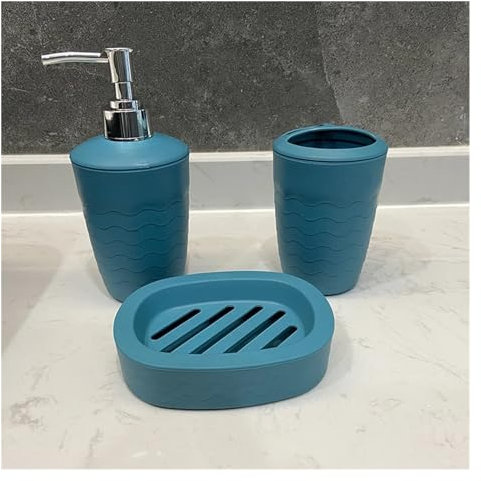 LYHYDMA Set Accessoires Salle de Bain 3 pièces/Ensemble Distributeur de Savon Porte-Brosse à Dents boîte à Savon Costume de Salle de Bain Accessoires de Salle de Bain(Blue)