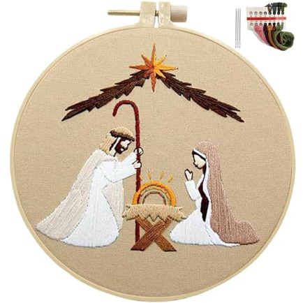 Krippe Weihnachten Stricken Für Anfänger Set, Nativity Scene Embroidery Kit Beginner, Christliche Deko Stickset Für Anfänger, Kreuzstich Stickpackungen, Weihnachtskrippe Bastelset Erwachsene