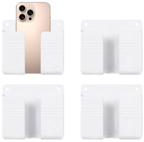 Scatola Porta Cellulare a Muro, 4PCS Supporto da Parete per Smartphone, Supporto da Parete per Cellulare, Porta Telecomando da Muro per Caricabatterie, Supporti, Telefono, Parete Letto Doccia