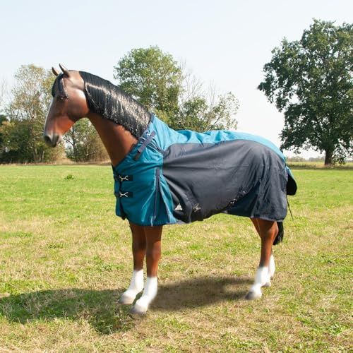 Brama-West - Coperta invernale a cavallo, 200 g, modello Montana, Turnout 1200D, per esterni, foderata, impermeabile, antivento, colore: petrolio/blu navy