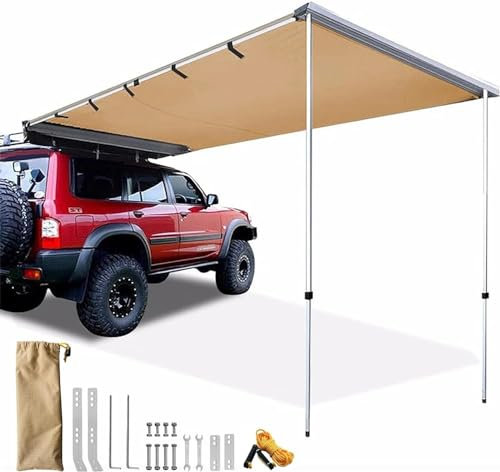 MZBDYYF Sun Canopy Awning for Camper Vans - Retractable Car Side Awning with Waterproof Windbreak Canopy, Adjustable Height Outdoor Rooftop Tent Shelter
