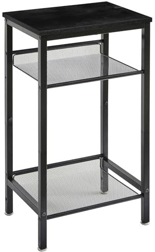 YMYNY Beistelltisch, Nachttisch mit verstellbaren Regalen und Füßen, Telefontisch, Sofatisch aus Holz, Metallgestell, Industriestil, für Wohnzimmer, Schlafzimmer, Büro, Schwarz HST005B